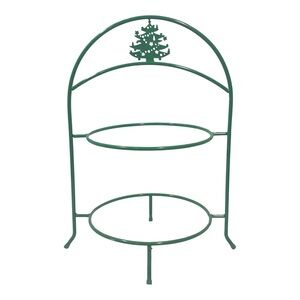 Vintage Christmas Tree Dessert Stand Green Metal Two Tier